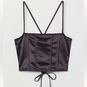 Black Satin crop top with tied back